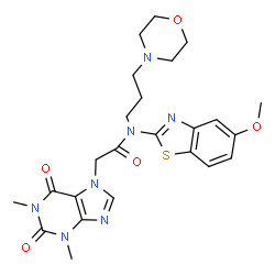 ChemSpider 2D Image | 2-(1,3-Dimethyl-2,6-dioxo-1,2,3,6-tetrahydro-7H-purin-7-yl)-N-(5-methoxy-1,3-benzothiazol-2-yl)-N-[3-(4-morpholinyl)propyl]acetamide | C24H29N7O5S