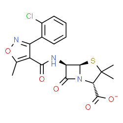ChemSpider 2D Image | (2S,5R,6R)-6-({[3-(2-Chlorophenyl)-5-methyl-1,2-oxazol-4-yl]carbonyl}amino)-3,3-dimethyl-7-oxo-4-thia-1-azabicyclo[3.2.0]heptane-2-carboxylate | C19H17ClN3O5S