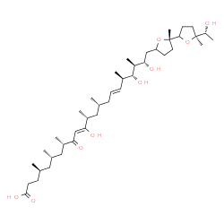ChemSpider 2D Image | (4R,6S,8S,10Z,12R,14R,16E,18R,19R,20S,21S)-11,19,21-Trihydroxy-22-{(2S,5'S)-5'-[(1R)-1-hydroxyethyl]-2,5'-dimethyloctahydro-2,2'-bifuran-5-yl}-4,6,8,12,14,18,20-heptamethyl-9-oxo-10,16-docosadienoic a
cid | C41H72O9