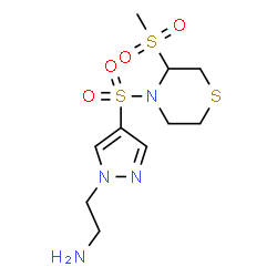 ChemSpider 2D Image | 2-(4-{[3-(Methylsulfonyl)-4-thiomorpholinyl]sulfonyl}-1H-pyrazol-1-yl)ethanamine | C10H18N4O4S3