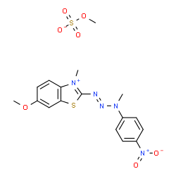 ChemSpider 2D Image | Benzothiazolium, 6-methoxy-3-methyl-2-[3-methyl-3-(4-nitrophenyl)-1-triazen-1-yl]-, methyl sulfate (1:1) | C17H19N5O7S2