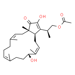 ChemSpider 2D Image | (2S)-2-[(3aS,13S,16aR)-2,13-Dihydroxy-3a,6,10,14-tetramethyl-3-oxo-3,3a,4,7,8,11,12,13,16,16a-decahydrocyclopenta[15]annulen-1-yl]propyl acetate | C27H40O5