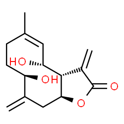ChemSpider 2D Image | (3aS,4R,5Z,9R,11aS)-4,9-Dihydroxy-6-methyl-3,10-bis(methylene)-3a,4,7,8,9,10,11,11a-octahydrocyclodeca[b]furan-2(3H)-one | C15H20O4