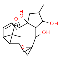 ChemSpider 2D Image | 4a,7,8-Trihydroxy-1,1,3,6-tetramethyl-1a,4a,5,6,7,7a,8,10,11,11a-decahydrospiro[cyclopenta[a]cyclopropa[f][11]annulene-9,2'-oxiran]-4(1H)-one | C20H30O5