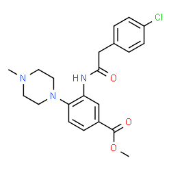 ChemSpider 2D Image | Methyl 3-{[(4-chlorophenyl)acetyl]amino}-4-(4-methyl-1-piperazinyl)benzoate | C21H24ClN3O3