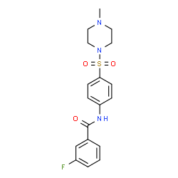 ChemSpider 2D Image | 3-Fluoro-N-{4-[(4-methyl-1-piperazinyl)sulfonyl]phenyl}benzamide | C18H20FN3O3S