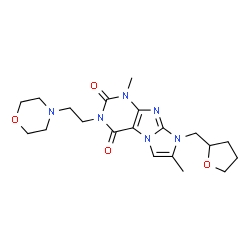 ChemSpider 2D Image | 1,7-Dimethyl-3-[2-(4-morpholinyl)ethyl]-8-(tetrahydro-2-furanylmethyl)-1H-imidazo[2,1-f]purine-2,4(3H,8H)-dione | C20H28N6O4