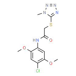 ChemSpider 2D Image | N-(4-Chloro-2,5-dimethoxyphenyl)-2-[(1-methyl-1H-tetrazol-5-yl)sulfanyl]acetamide | C12H14ClN5O3S