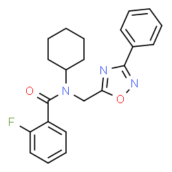 ChemSpider 2D Image | N-Cyclohexyl-2-fluoro-N-[(3-phenyl-1,2,4-oxadiazol-5-yl)methyl]benzamide | C22H22FN3O2