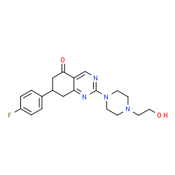 ChemSpider 2D Image | 7-(4-Fluorophenyl)-2-[4-(2-hydroxyethyl)-1-piperazinyl]-7,8-dihydro-5(6H)-quinazolinone | C20H23FN4O2