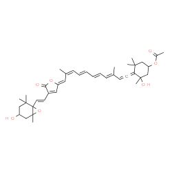 ChemSpider 2D Image | 3-Hydroxy-4-[(3E,5E,7E,9Z,11Z)-11-{4-[(E)-2-(4-hydroxy-2,2,6-trimethyl-7-oxabicyclo[4.1.0]hept-1-yl)vinyl]-5-oxo-2(5H)-furanylidene}-3,10-dimethyl-1,3,5,7,9-undecapentaen-1-ylidene]-3,5,5-trimethylcyc
lohexyl acetate | C39H50O7