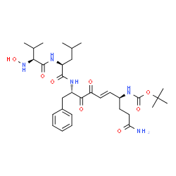 ChemSpider 2D Image | N-Hydroxy-L-valyl-N-[(2S,5E,7S)-10-amino-7-({[(2-methyl-2-propanyl)oxy]carbonyl}amino)-3,4,10-trioxo-1-phenyl-5-decen-2-yl]-L-leucinamide | C32H49N5O8