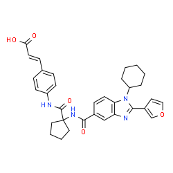 ChemSpider 2D Image | (2E)-3-[4-({[1-({[1-Cyclohexyl-2-(3-furyl)-1H-benzimidazol-5-yl]carbonyl}amino)cyclopentyl]carbonyl}amino)phenyl]acrylic acid | C33H34N4O5