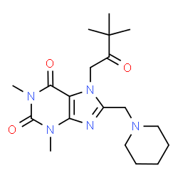 ChemSpider 2D Image | 7-(3,3-Dimethyl-2-oxobutyl)-1,3-dimethyl-8-(1-piperidinylmethyl)-3,7-dihydro-1H-purine-2,6-dione | C19H29N5O3