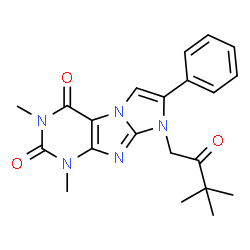 ChemSpider 2D Image | 8-(3,3-Dimethyl-2-oxobutyl)-1,3-dimethyl-7-phenyl-1H-imidazo[2,1-f]purine-2,4(3H,8H)-dione | C21H23N5O3
