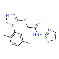ChemSpider 2D Image | 2-{[1-(2,5-Dimethylphenyl)-1H-tetrazol-5-yl]sulfanyl}-N-(1,3-thiazol-2-yl)acetamide | C14H14N6OS2