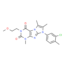 ChemSpider 2D Image | 8-(3-Chloro-4-methylphenyl)-3-(2-methoxyethyl)-1,6,7-trimethyl-1H-imidazo[2,1-f]purine-2,4(3H,8H)-dione | C20H22ClN5O3
