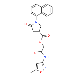 ChemSpider 2D Image | 2-[(5-Methyl-1,2-oxazol-3-yl)amino]-2-oxoethyl 1-(1-naphthyl)-5-oxo-3-pyrrolidinecarboxylate | C21H19N3O5