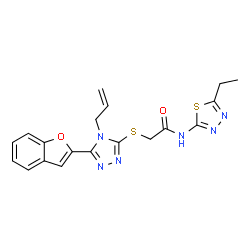 ChemSpider 2D Image | 2-{[4-Allyl-5-(1-benzofuran-2-yl)-4H-1,2,4-triazol-3-yl]sulfanyl}-N-(5-ethyl-1,3,4-thiadiazol-2-yl)acetamide | C19H18N6O2S2