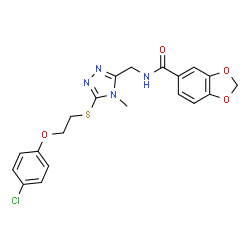 ChemSpider 2D Image | N-[(5-{[2-(4-Chlorophenoxy)ethyl]sulfanyl}-4-methyl-4H-1,2,4-triazol-3-yl)methyl]-1,3-benzodioxole-5-carboxamide | C20H19ClN4O4S