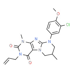 ChemSpider 2D Image | 3-Allyl-9-(3-chloro-4-methoxyphenyl)-1,7-dimethyl-6,7,8,9-tetrahydropyrimido[2,1-f]purine-2,4(1H,3H)-dione | C20H22ClN5O3