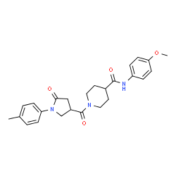 ChemSpider 2D Image | N-(4-Methoxyphenyl)-1-{[1-(4-methylphenyl)-5-oxo-3-pyrrolidinyl]carbonyl}-4-piperidinecarboxamide | C25H29N3O4