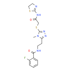 ChemSpider 2D Image | N-[2-(5-{[2-(4,5-Dihydro-1,3-thiazol-2-ylamino)-2-oxoethyl]sulfanyl}-4-methyl-4H-1,2,4-triazol-3-yl)ethyl]-2-fluorobenzamide | C17H19FN6O2S2