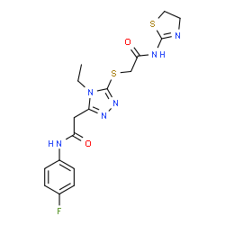 ChemSpider 2D Image | 2-(5-{[2-(4,5-Dihydro-1,3-thiazol-2-ylamino)-2-oxoethyl]sulfanyl}-4-ethyl-4H-1,2,4-triazol-3-yl)-N-(4-fluorophenyl)acetamide | C17H19FN6O2S2