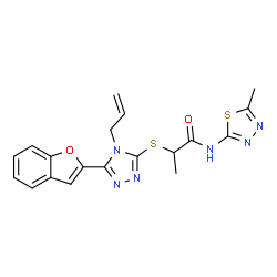 ChemSpider 2D Image | 2-{[4-Allyl-5-(1-benzofuran-2-yl)-4H-1,2,4-triazol-3-yl]sulfanyl}-N-(5-methyl-1,3,4-thiadiazol-2-yl)propanamide | C19H18N6O2S2