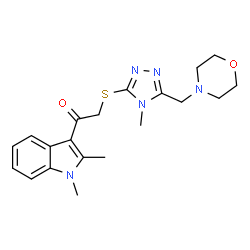 ChemSpider 2D Image | 1-(1,2-Dimethyl-1H-indol-3-yl)-2-{[4-methyl-5-(4-morpholinylmethyl)-4H-1,2,4-triazol-3-yl]sulfanyl}ethanone | C20H25N5O2S