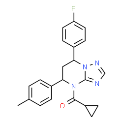 ChemSpider 2D Image | Cyclopropyl[7-(4-fluorophenyl)-5-(4-methylphenyl)-6,7-dihydro[1,2,4]triazolo[1,5-a]pyrimidin-4(5H)-yl]methanone | C22H21FN4O