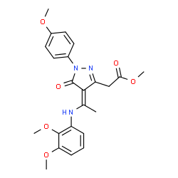 ChemSpider 2D Image | Methyl [(4Z)-4-{1-[(2,3-dimethoxyphenyl)amino]ethylidene}-1-(4-methoxyphenyl)-5-oxo-4,5-dihydro-1H-pyrazol-3-yl]acetate | C23H25N3O6