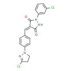 ChemSpider 2D Image | (4E)-4-[4-(3-Chloro-4,5-dihydro-1H-pyrazol-1-yl)benzylidene]-1-(3-chlorophenyl)-3,5-pyrazolidinedione | C19H14Cl2N4O2