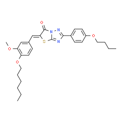 ChemSpider 2D Image | (5Z)-2-(4-Butoxyphenyl)-5-[4-(hexyloxy)-3-methoxybenzylidene][1,3]thiazolo[3,2-b][1,2,4]triazol-6(5H)-one | C28H33N3O4S