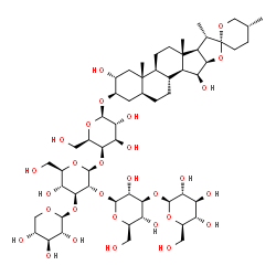 ChemSpider 2D Image | (2alpha,3beta,5alpha,15beta,25R)-2,15-dihydroxyspirostan-3-yl beta-D-glucopyranosyl-(1->3)-beta-D-glucopyranosyl-(1->2)-[beta-D-xylopyranosyl-(1->3)]-beta-D-glucopyranosyl-(1->4)-beta-D-galactopyranoside | C56H92O29