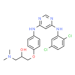 ChemSpider 2D Image | 1-[4-({6-[(2,5-Dichlorophenyl)amino]-4-pyrimidinyl}amino)phenoxy]-3-(dimethylamino)-2-propanol | C21H23Cl2N5O2