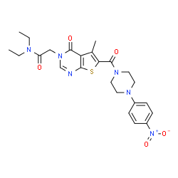 ChemSpider 2D Image | N,N-Diethyl-2-[5-methyl-6-{[4-(4-nitrophenyl)-1-piperazinyl]carbonyl}-4-oxothieno[2,3-d]pyrimidin-3(4H)-yl]acetamide | C24H28N6O5S