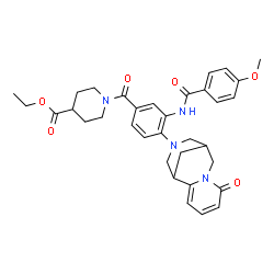ChemSpider 2D Image | Ethyl 1-{3-[(4-methoxybenzoyl)amino]-4-(6-oxo-7,11-diazatricyclo[7.3.1.0~2,7~]trideca-2,4-dien-11-yl)benzoyl}-4-piperidinecarboxylate | C34H38N4O6
