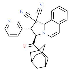ChemSpider 2D Image | (2R,3R,10bS)-3-(Adamantan-1-ylcarbonyl)-2-(3-pyridinyl)-2,3-dihydropyrrolo[2,1-a]isoquinoline-1,1(10bH)-dicarbonitrile | C30H28N4O