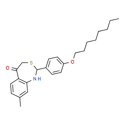 ChemSpider 2D Image | 8-Methyl-2-[4-(octyloxy)phenyl]-1,2-dihydro-3,1-benzothiazepin-5(4H)-one | C24H31NO2S