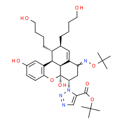 ChemSpider 2D Image | 2-Methyl-2-propanyl 1-[(1R,2R,6S,6aS,11bS,11cS)-6a,10-dihydroxy-1,2-bis(4-hydroxybutyl)-4-{[(2-methyl-2-propanyl)oxy]imino}-1,2,4,5,6,6a,11b,11c-octahydrobenzo[kl]xanthen-6-yl]-1H-1,2,3-triazole-5-car
boxylate | C35H50N4O8