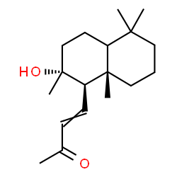 ChemSpider 2D Image | 4-[(1R,2R,8aS)-2-Hydroxy-2,5,5,8a-tetramethyldecahydro-1-naphthalenyl]-3-buten-2-one | C18H30O2