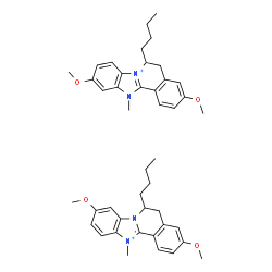 ChemSpider 2D Image | 6-butyl-3,9-dimethoxy-12-methyl-5,6-dihydrobenzimidazolo[2,1-a]isoquinolin-12-ium;6-butyl-3,10-dimethoxy-12-methyl-5,6-dihydrobenzimidazolo[2,1-a]isoquinolin-12-ium | C44H54N4O4