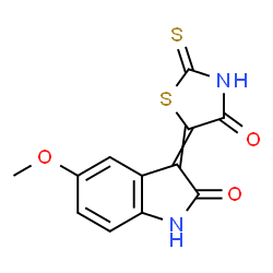 ChemSpider 2D Image | 5-Methoxy-3-(4-oxo-2-thioxo-1,3-thiazolidin-5-ylidene)-1,3-dihydro-2H-indol-2-one | C12H8N2O3S2