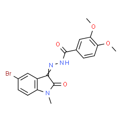 ChemSpider 2D Image | N'-(5-Bromo-1-methyl-2-oxo-1,2-dihydro-3H-indol-3-ylidene)-3,4-dimethoxybenzohydrazide | C18H16BrN3O4