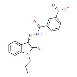 ChemSpider 2D Image | 3-Nitro-N'-(2-oxo-1-propyl-1,2-dihydro-3H-indol-3-ylidene)benzohydrazide | C18H16N4O4