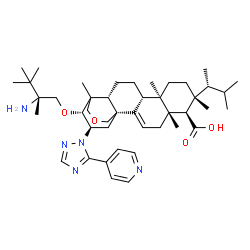 ChemSpider 2D Image | (1R,5S,6R,7R,10R,11R,14R,20R,21R)-21-[(2R)-2-Amino-2,3,3-trimethylbutoxy]-5,7,10,15-tetramethyl-7-[(2R)-3-methyl-2-butanyl]-20-[5-(4-pyridinyl)-1H-1,2,4-triazol-1-yl]-17-oxapentacyclo[13.3.3.0~1,14~.0
~2,11~.0~5,10~]henicos-2-ene-6-carboxylic acid | C44H67N5O4