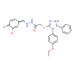 ChemSpider 2D Image | 3-{[2-({[4-(4-Ethoxyphenyl)-5-phenyl-1H-1,2,4-triazol-4-ium-3-yl]sulfanyl}acetyl)hydrazino]methylene}-6-oxo-1,4-cyclohexadien-1-olate | C25H23N5O4S