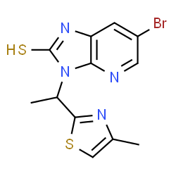 ChemSpider 2D Image | 6-Bromo-3-[1-(4-methyl-1,3-thiazol-2-yl)ethyl]-3H-imidazo[4,5-b]pyridine-2-thiol | C12H11BrN4S2