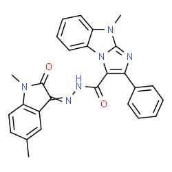 ChemSpider 2D Image | N'-(1,5-Dimethyl-2-oxo-1,2-dihydro-3H-indol-3-ylidene)-9-methyl-2-phenyl-9H-imidazo[1,2-a]benzimidazole-3-carbohydrazide | C27H22N6O2